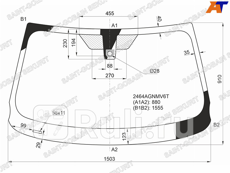 Лобовое стекло для BMW X3 F25 (2013-2017) SAINT-GOBAIN SEKURIT 2464AGNMV6T