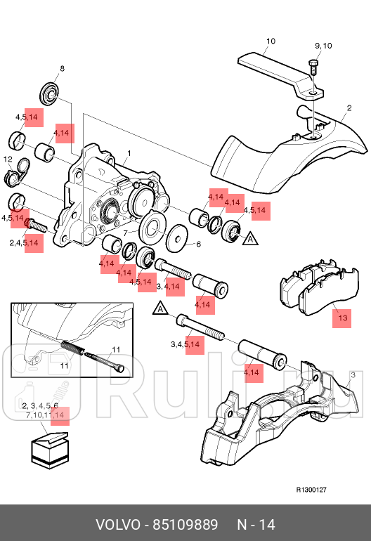рк дискового тормоза направляющиевтулки FH VOLVO 85109889 0₽