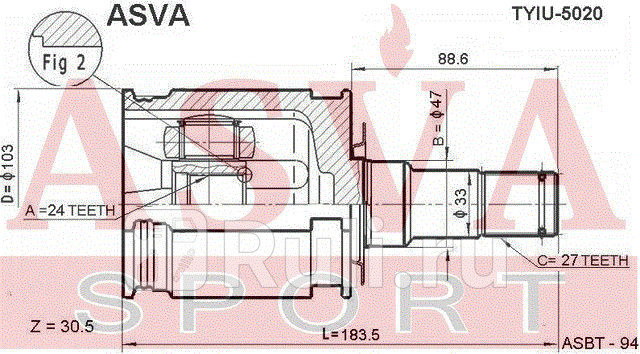 ШРУС внутренний 24x47x27 ASVA TYIU-5020 0₽