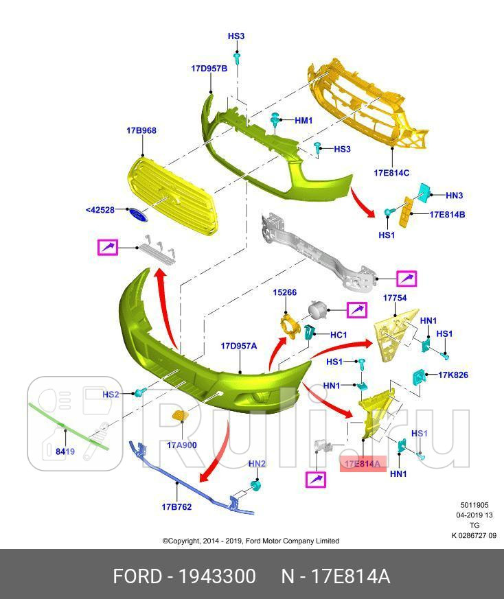 кронштейн переднего бампера правый Ford Transit 0114-0814 FORD 1943300 2640₽