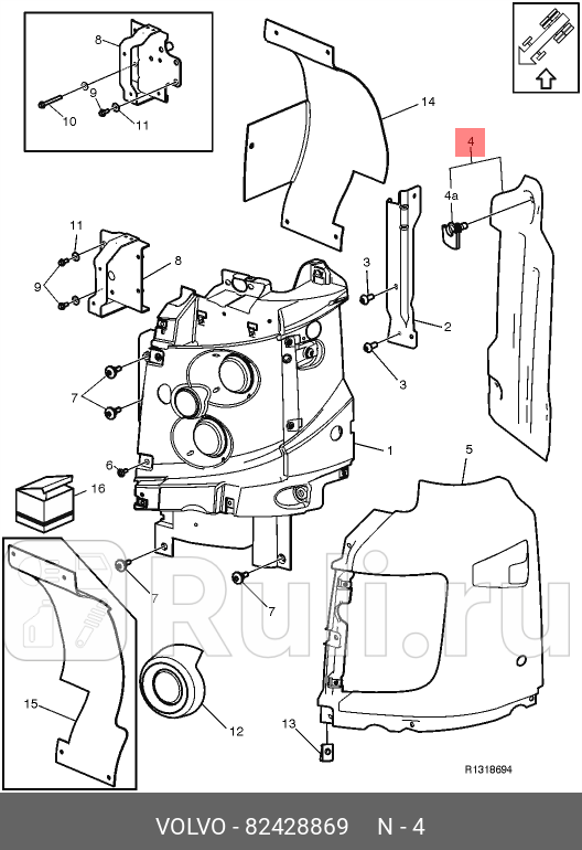 панель фары защитная правая VOLVO 82428869 0₽