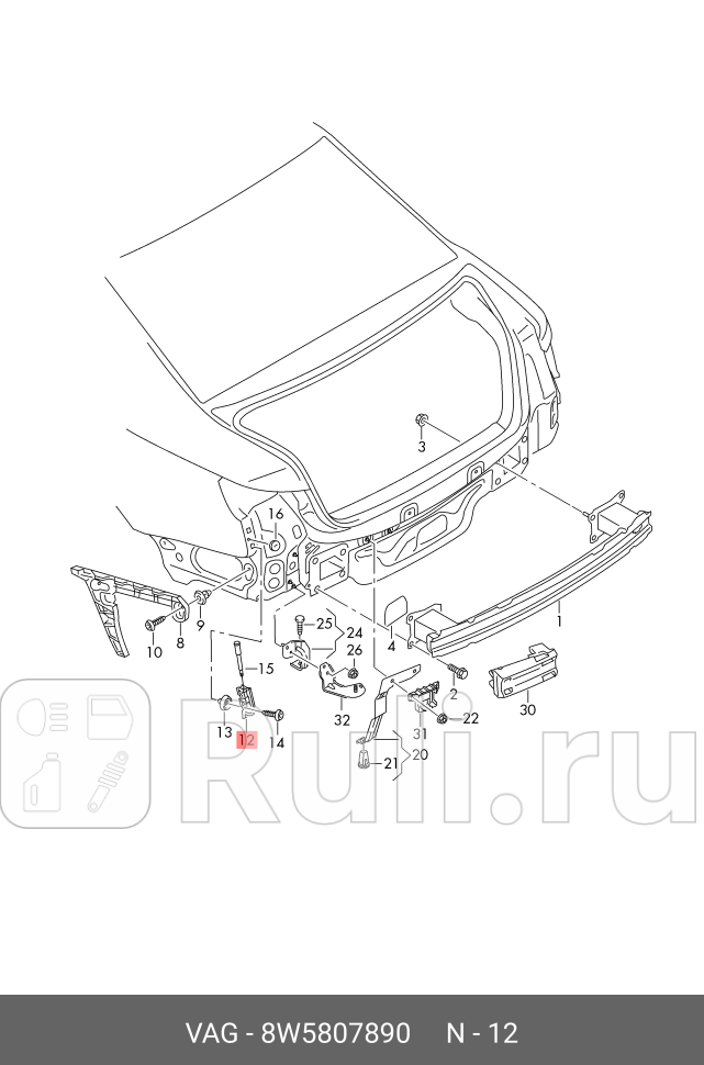Направляющая бампера правая задняя A4 B9 16- VAG 8W5807890 1260₽