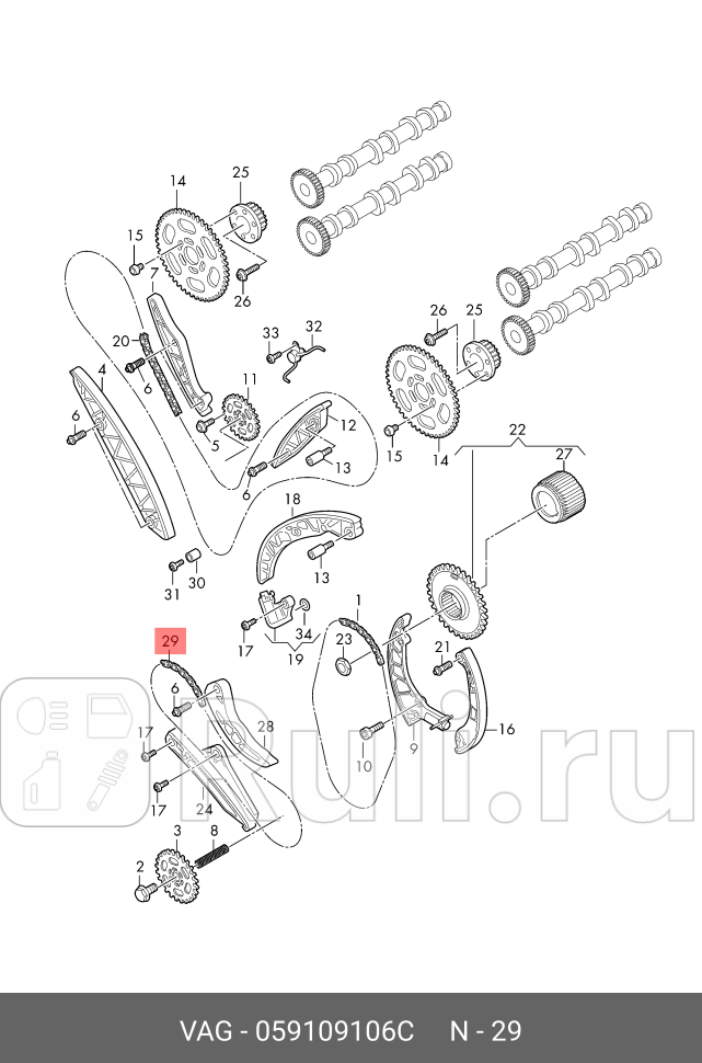 Цепь ГРМ 30TDI V6 VAG 059109106C 0₽