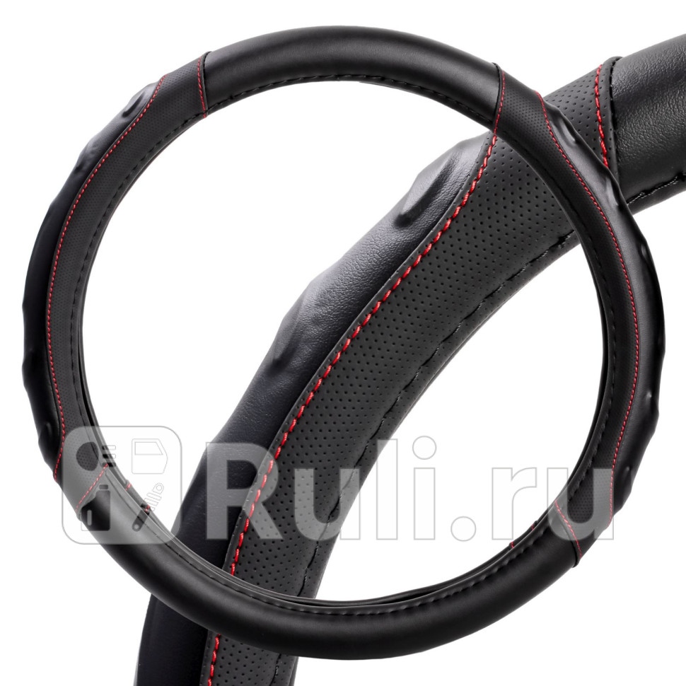 Оплётки на руль искусст кожа рельефная черная красн прошивка 38 смМ AIRLINE AWSLI22M 1320₽
