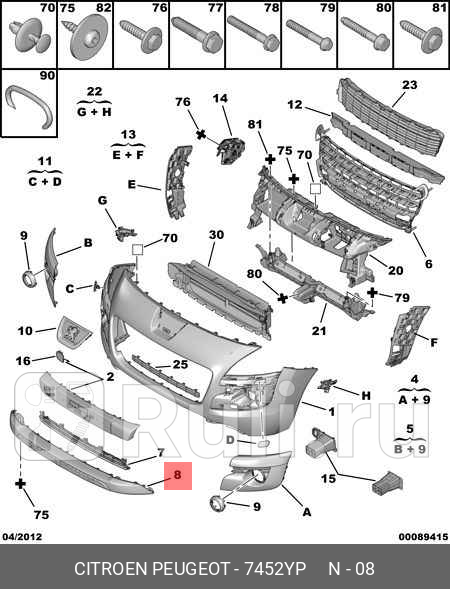 Накладка бампера PSA 7452YP 90190₽