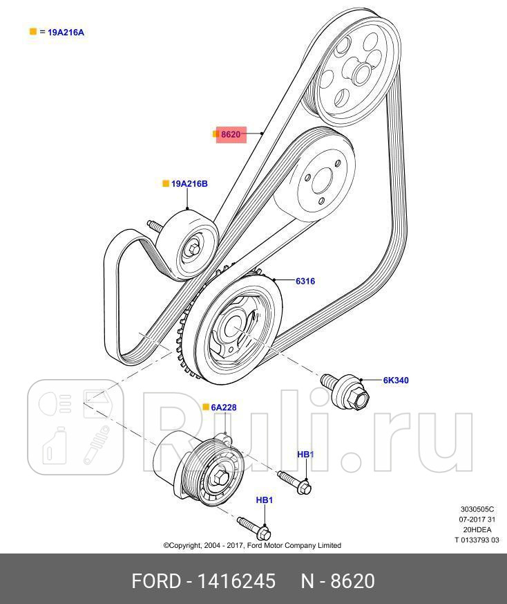 Ремень приводной поликлиновой FORD 1416245 7670₽