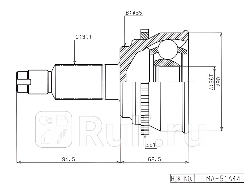 Шрус наружный MAZDA CX-7/9 06- АКПП  HDK MA-051A44
