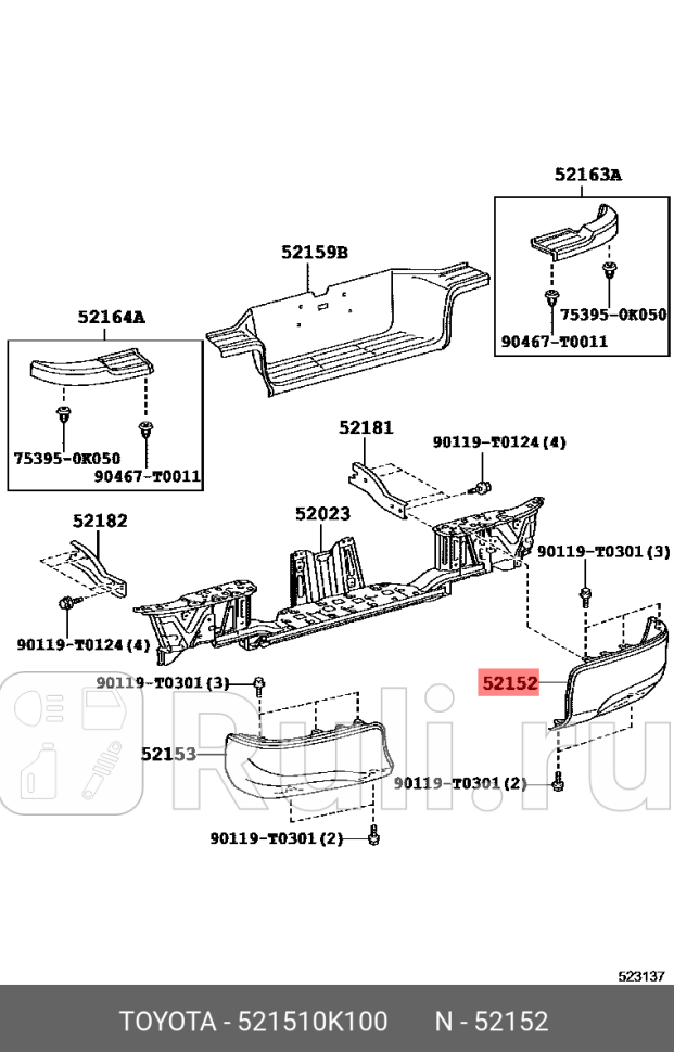 накладка бампера заднего правая Toyota Hilux 15-20 TOYOTA-LEXUS 521510K100 23970₽