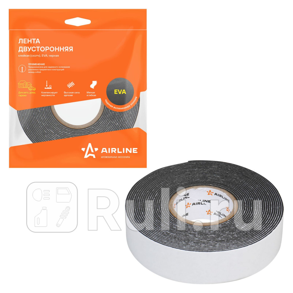 Лента двусторонняя клейкая скотч 25мм5м EVA вспененная основа черная AIRLINE ADSF004 120₽
