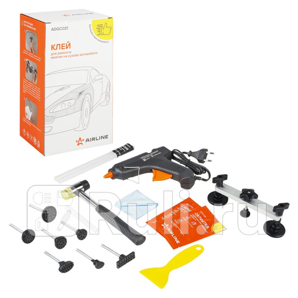 Клей для ремонта вмятин набор клей полимер 2 шт салф с растворителем 4 шт AIRLINE ADGC021 1910₽