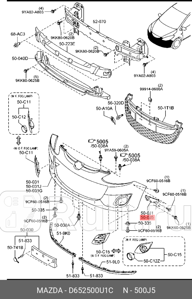 Кронштейн бампера переднего левый mazda2 de MAZDA D652500U1C 0₽