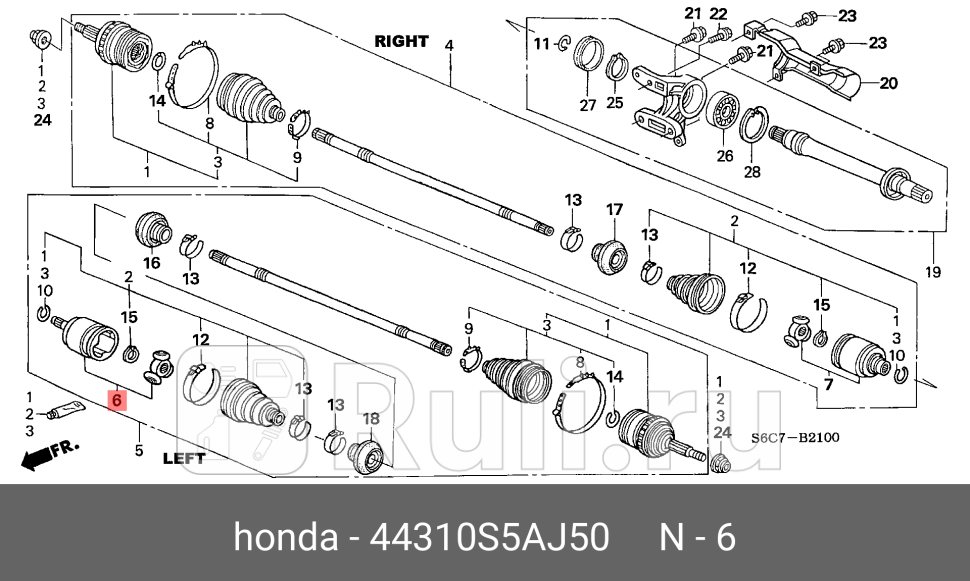 Шрус внутренний перед лев HONDA 44310S5AJ50 0₽
