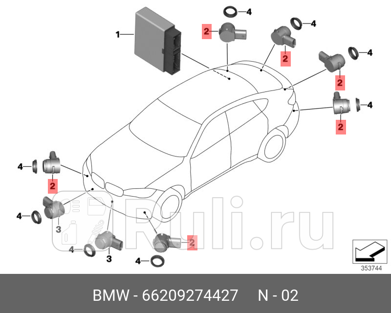 датчик парковки BMW F90G30G30NG31G31NG38G38N BMW 66 20 9 274 427 4970₽