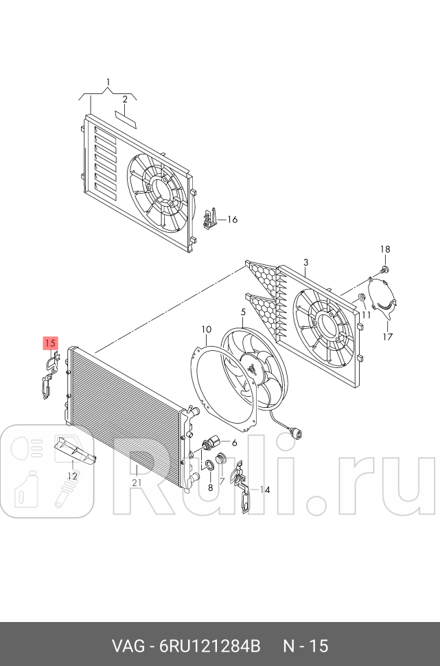 Крепление радиатора правое для Volkswagen Polo седан рестайлинг 2015-2020 VAG 6RU121284B 2250₽