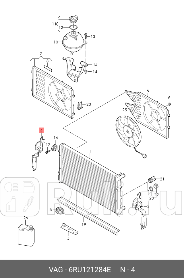 Крепление радиатора правое для Volkswagen Polo седан рестайлинг 2015-2020 VAG 6RU121284E 2690₽