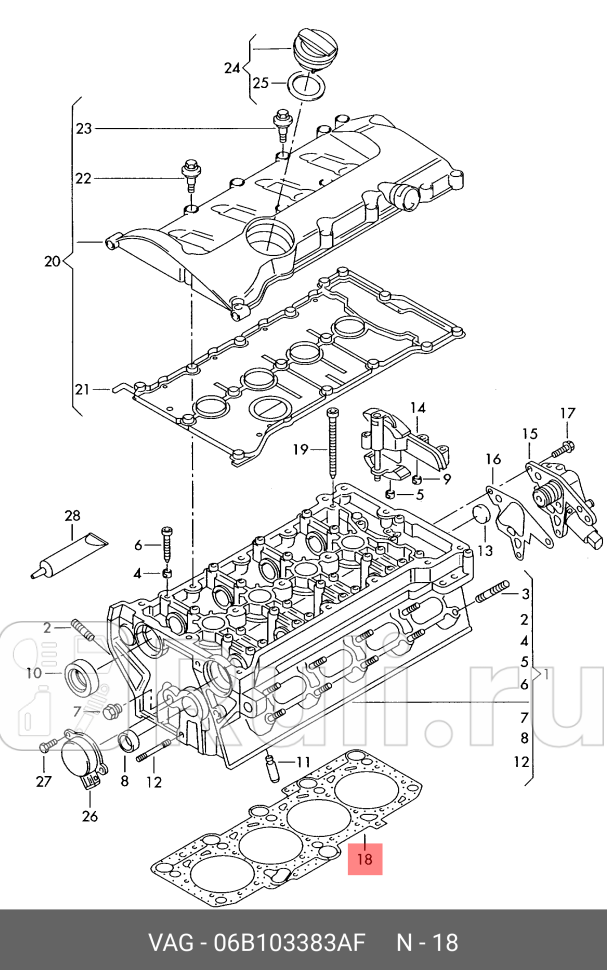 Прокладка головки блока цилиндров VAG 06B103383AF 10760₽