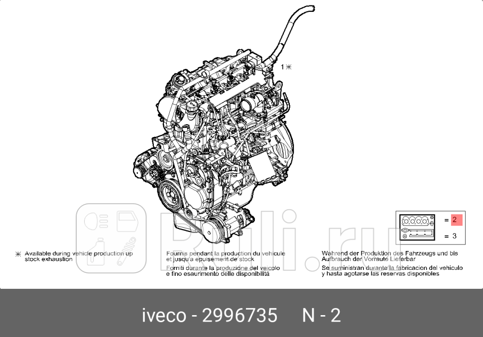 к-т прокладок двигателя полный Iveco Daily F1C E4 IVECO 2996735 0₽