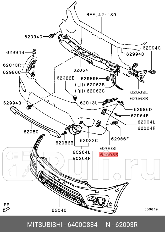 Кронштейн бампера ниж прав паджеро спорт MITSUBISHI 6400C884 640₽