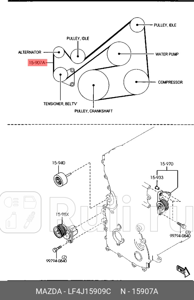 Ремень поликлиновой для двс 1820 для mazda6 gh аналог 6pk2240 MAZDA LF4J15909C 4580₽