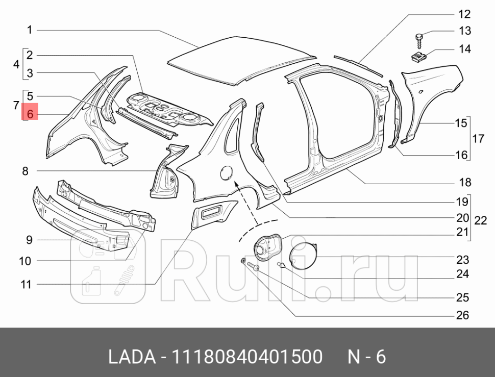 Крыло 1118 заднее левое АВТОВАЗ LADA 11180840401500 0₽