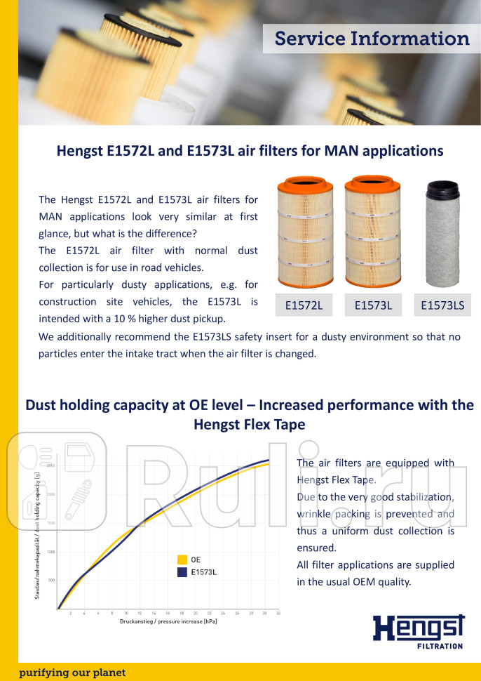 Фильтр воздушный E1572L C 27 038 MAN основной вторичный E1573LS 1штуп HENGST E1572L 0₽