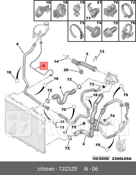 Патрубок системы охлаждения от бачка к радиатору PEUGEOT 307 308 PARTNER CITROEN C4 PSA 1323Z9 1340₽