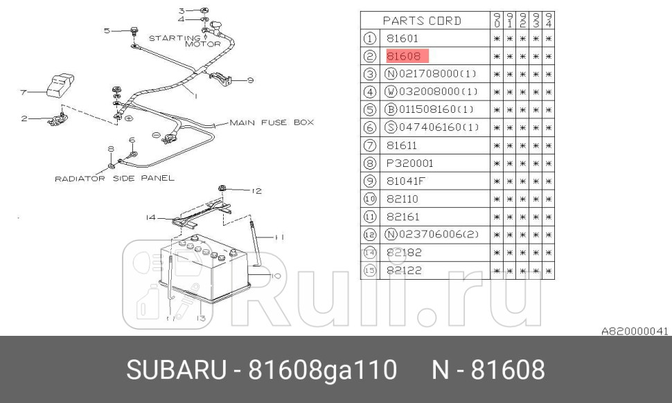 Клемма аккумулятора плюсовая SUBARU 81608GA110 1930₽