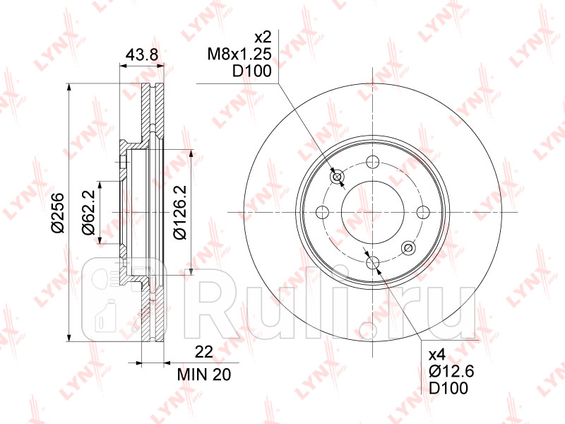 Диск тормозной передний для Hyundai i20 2008-2014 LYNXAUTO BN-1431 2860₽