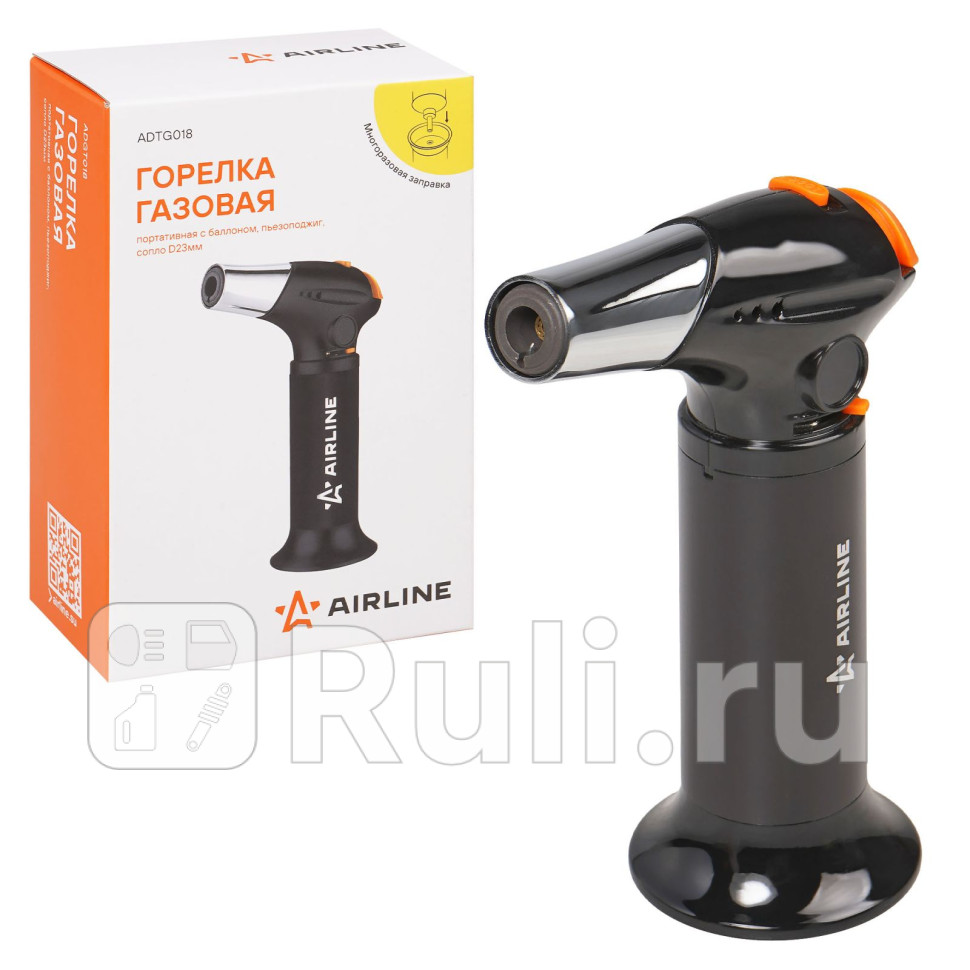 Горелка газовая портативная с баллоном пьезоподжиг сопло D23мм AIRLINE ADTG018 1290₽