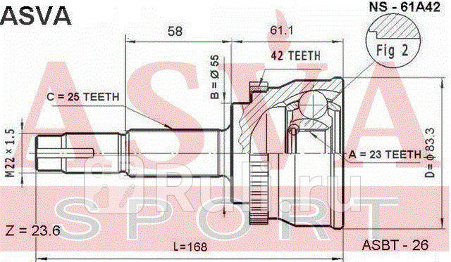 ШРУС наружный 23x55x25 ASVA NS-61A42 0₽