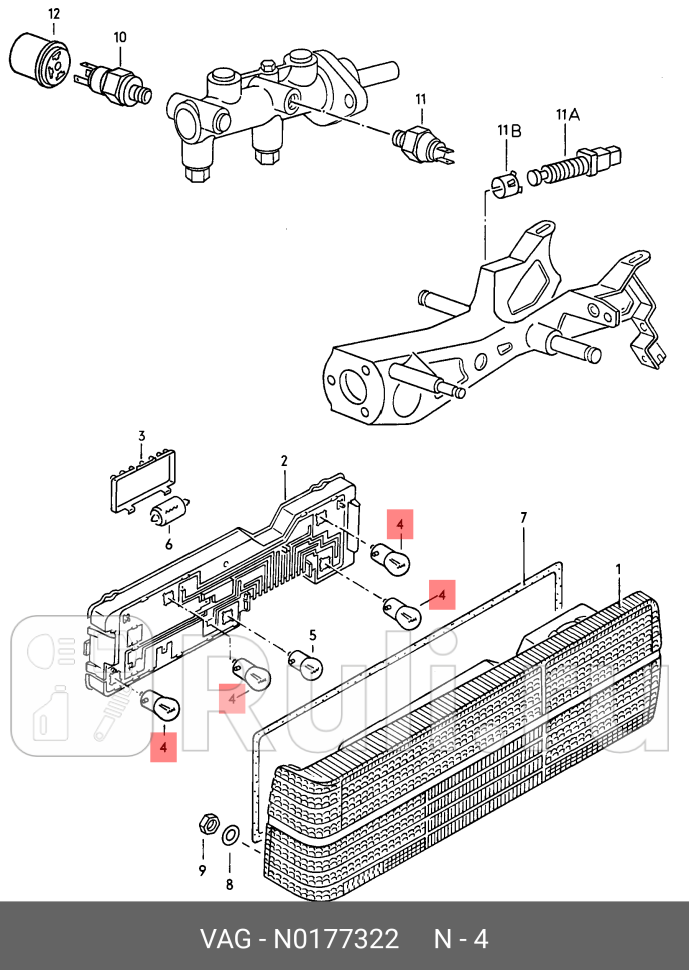Лампа накаливания P21W 12V 21W Ba15s VAG N0177322 0₽