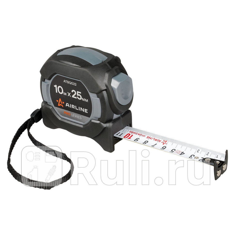 Рулетка в прорезиненном корпусе 10мх25мм PRO автостопдвмагнитзацепнейлондвустшкала AIRLINE ATBQ022 1330₽