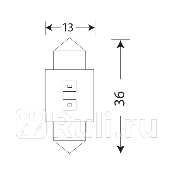 Светодиод 12 В 5 Вт салонный 36 мм супербелый 2 SMD с обманкой 2 шт блистер Маяк МАЯК 12T11x36CAN062BL 370₽