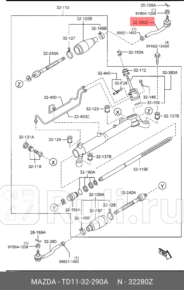 Наконечник рулевой тяги MAZDA TD1132290A 0₽