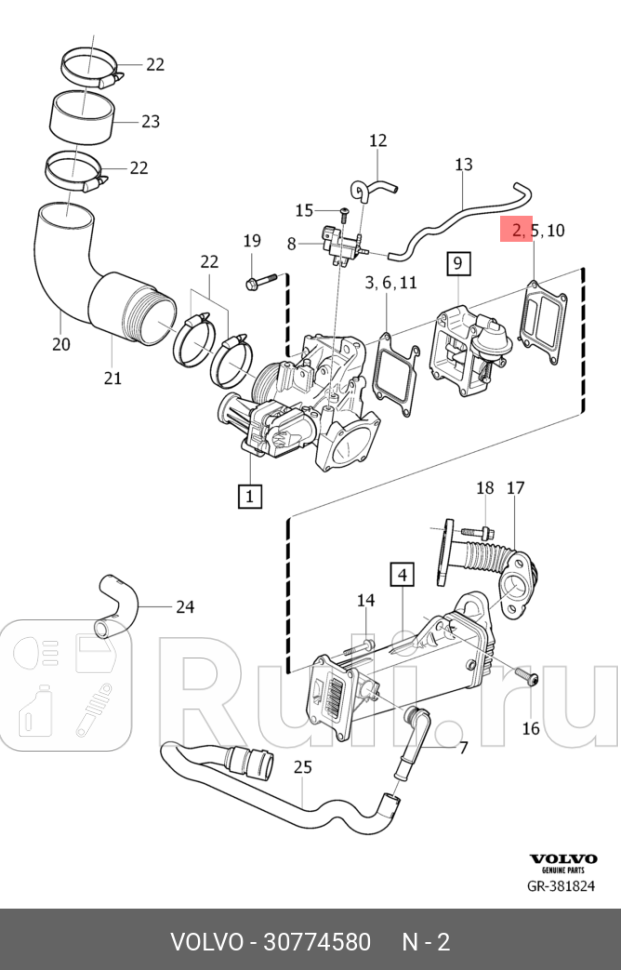 Прокладка клапана EGR C30 C7006- S4004- S6011- S8007- V4013- V50 V60 V7008- XC6 VOLVO 30774580 0₽