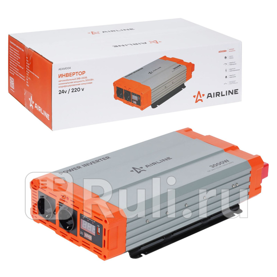 Инвертор автомобильный 24В-220В 3000 Вт AIRLINE AEAM004 30820₽