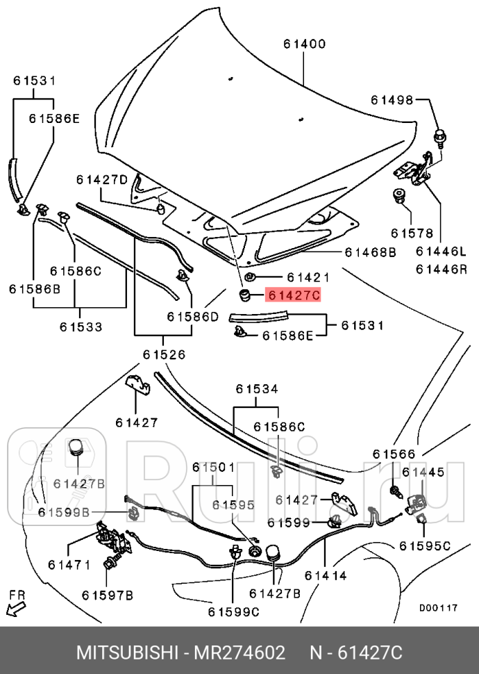 Отбойник капота mitsubishi lancer 10- 10702070020620011319842 MITSUBISHI MR274602 350₽