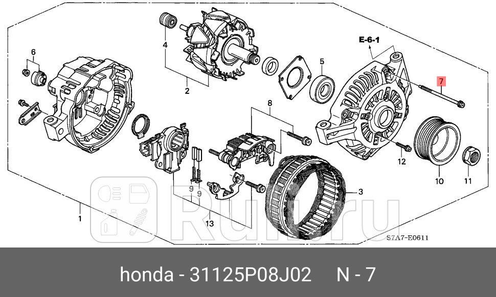 Подшипник генератора HONDA 31125-P08-J02 0₽