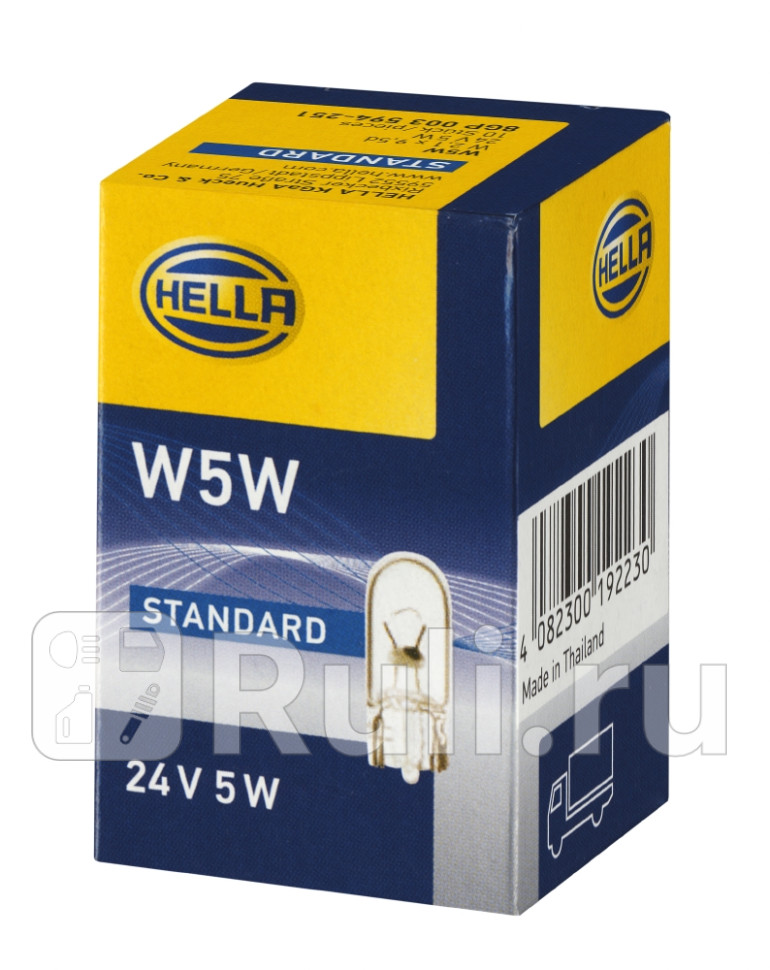 Лампа накаливания безцокольная габариты передние w5w 24v w21x95d omn Hella 8GP003594-251 40₽
