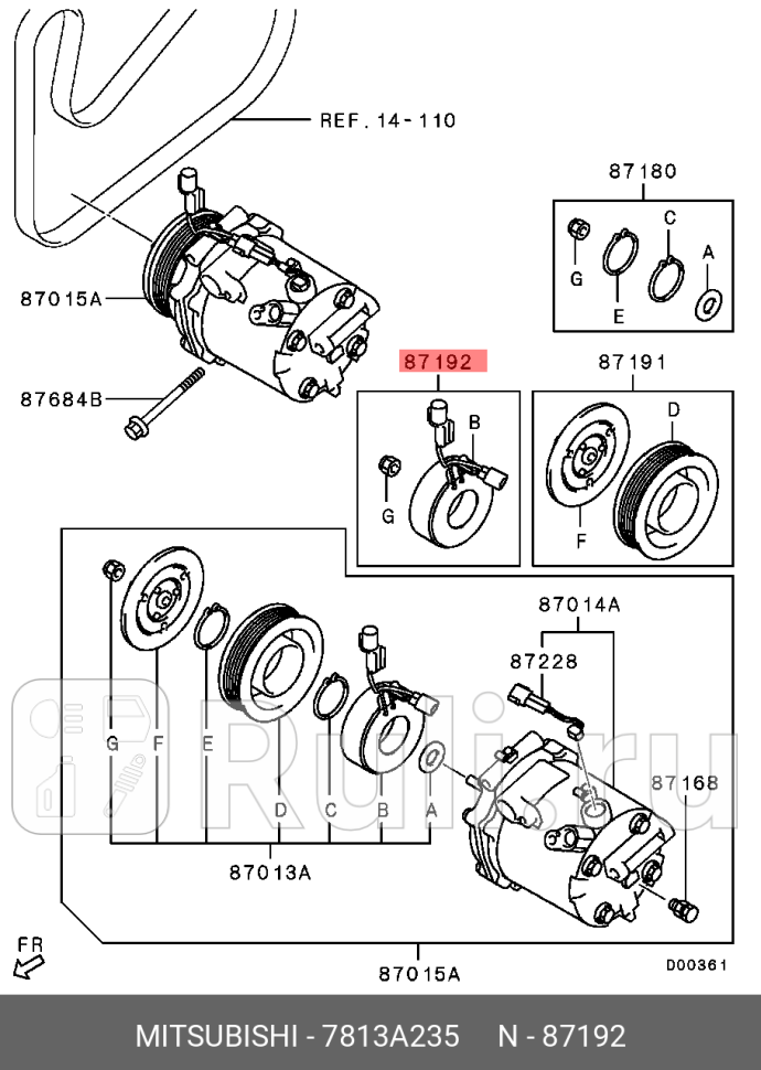 Электромагнит муфты компрессора кондиционера MITSUBISHI 7813A235 6990₽