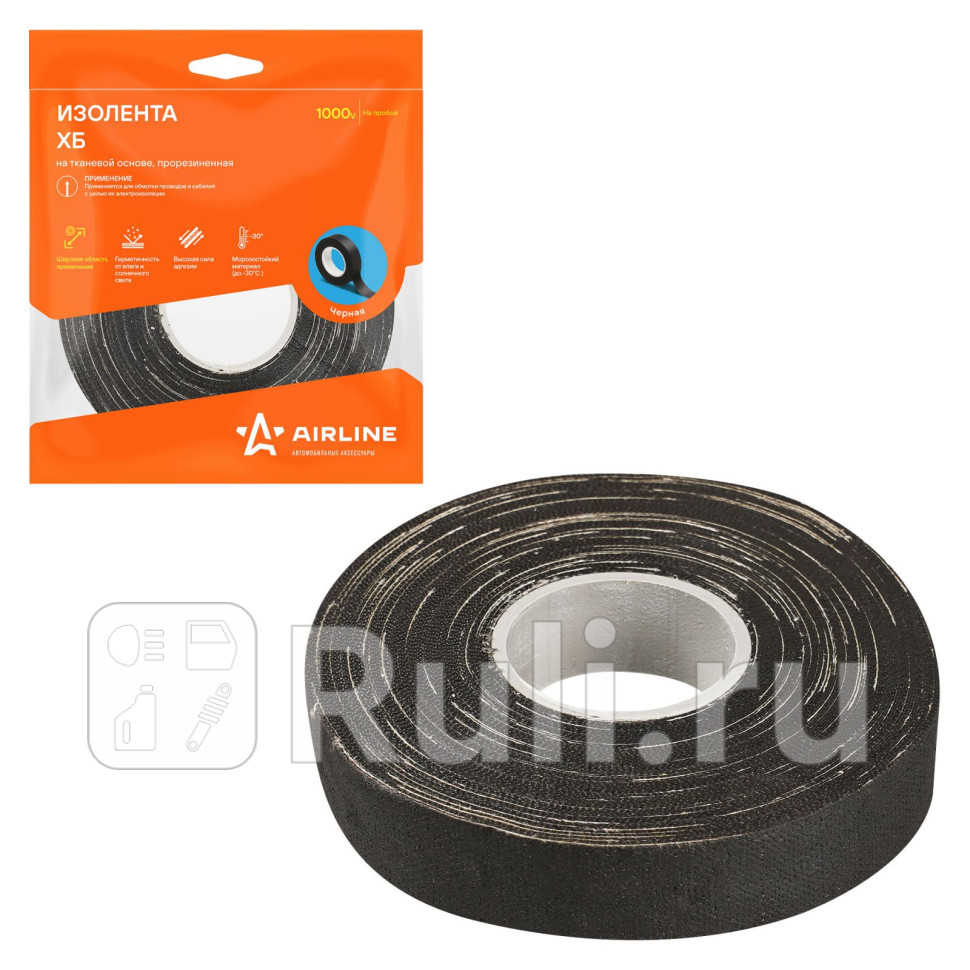 Изолента ХБ на тканевой основе 200 г прорезиненная 19мм04мм16м черная AIRLINE ADHB004 280₽