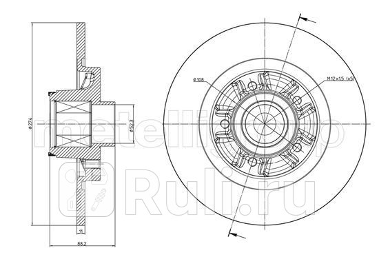 диск тормозной задний с подшипником и кольцом ABS Renault Kangoo 16i15DCi 07 Metelli 23-1196 0₽