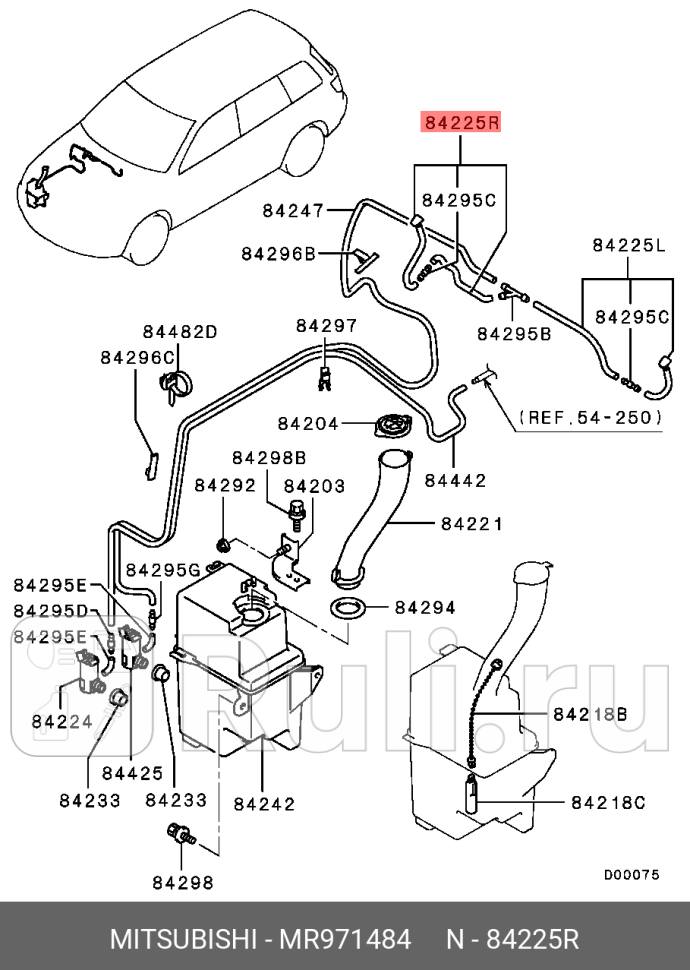 Форсунка омывателя стекла правая MITSUBISHI MR971484 0₽