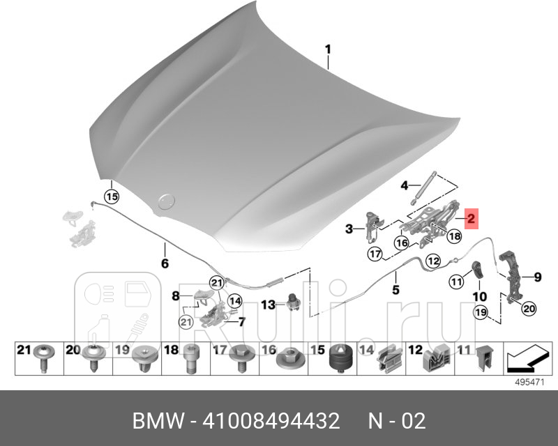 Петля капота П BMW 41008494432 9180₽