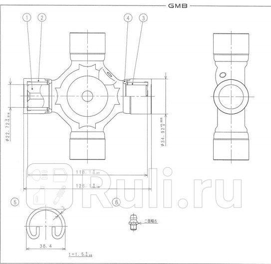 Крестовина GMB G5155X Hyundai HD45657278 04- GMB G5155X 1570₽