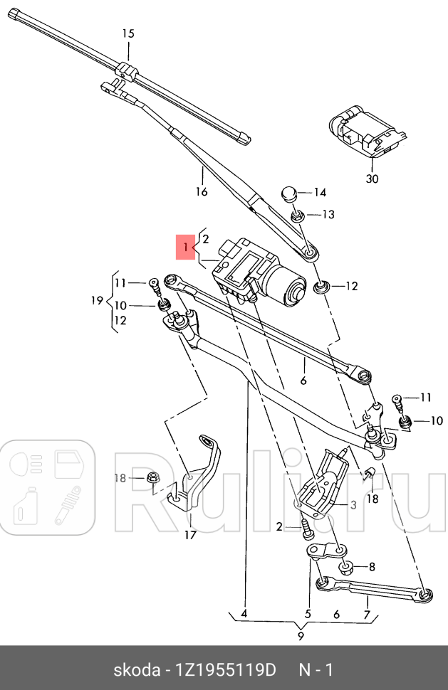 Электродвигатель стеклоочистителя SKODA OCTAVIA VAG 1Z1955119D 0₽