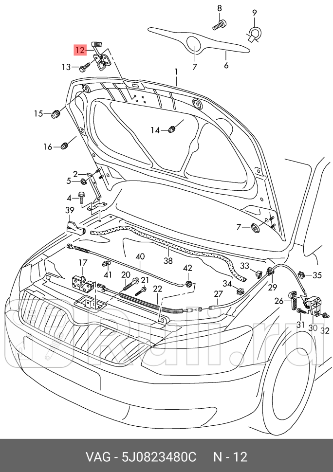 ЗАХВАТНЫЙ КРЮК КАПОТА VAG 5J0823480C 0₽