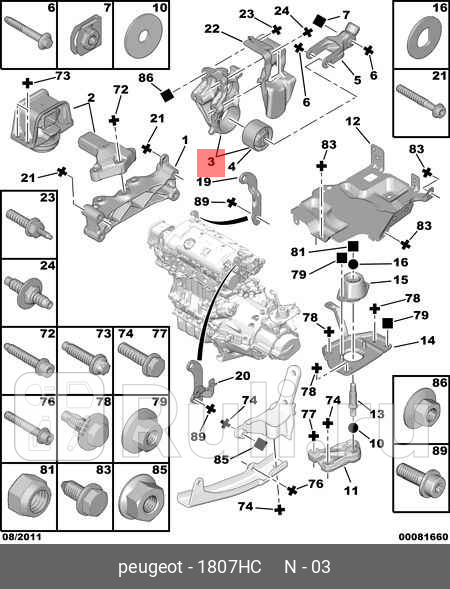 Опора двигателя промежуточного вала CITROEN BERLINGO 2008 PSA 1807HC 10740₽
