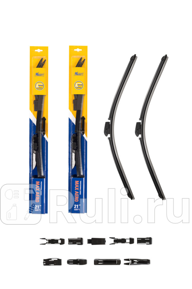 К-т бескаркасных щеток стеклоочистителя 530530 ММ 10 адаптеров KRAFT KT 830899 1080₽