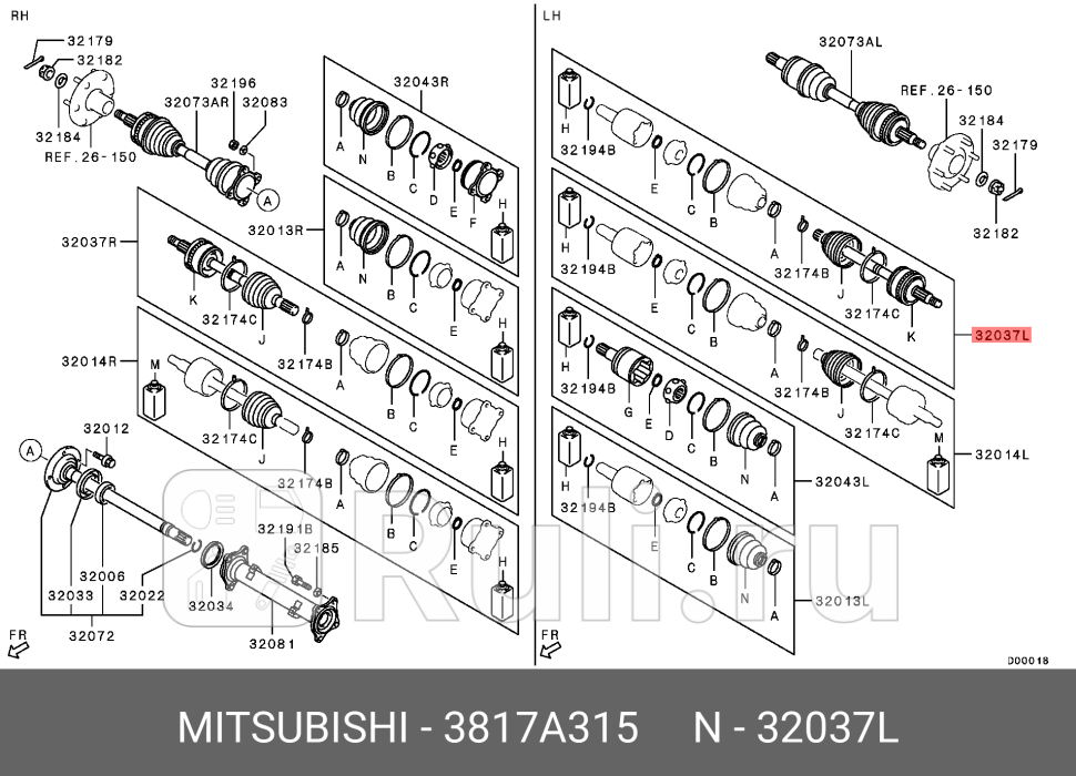 Шрус и вал передней полуосик-т лев MITSUBISHI 3817A315 60210₽
